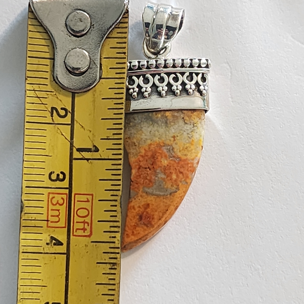 Artisan Sterling Silver Earthy Stone Bumble Bee Jasper Horn Pendant Jeweley 925